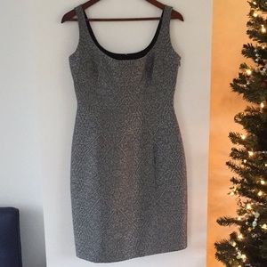 ELIE TAHARI silver grey black brocade dress size 6